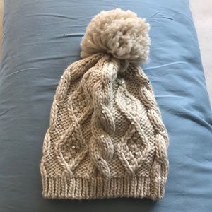 Cream Colored Rhinestoned Winter Hat